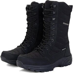 Women's Black Waterproof Winter Snow Boots with Zipper Insulated Mid Calf